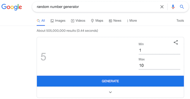 random numbers on Google