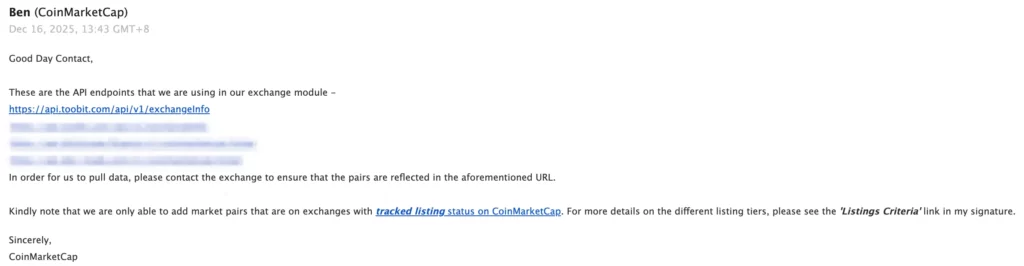 Pull Data From the Exchange API to CMC