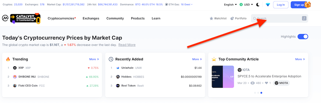 Go to the CMC's list of coins.