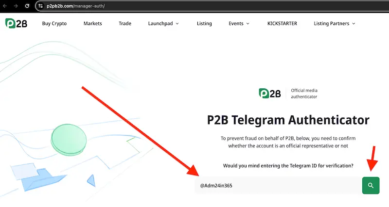Verify p2b exchange's contact