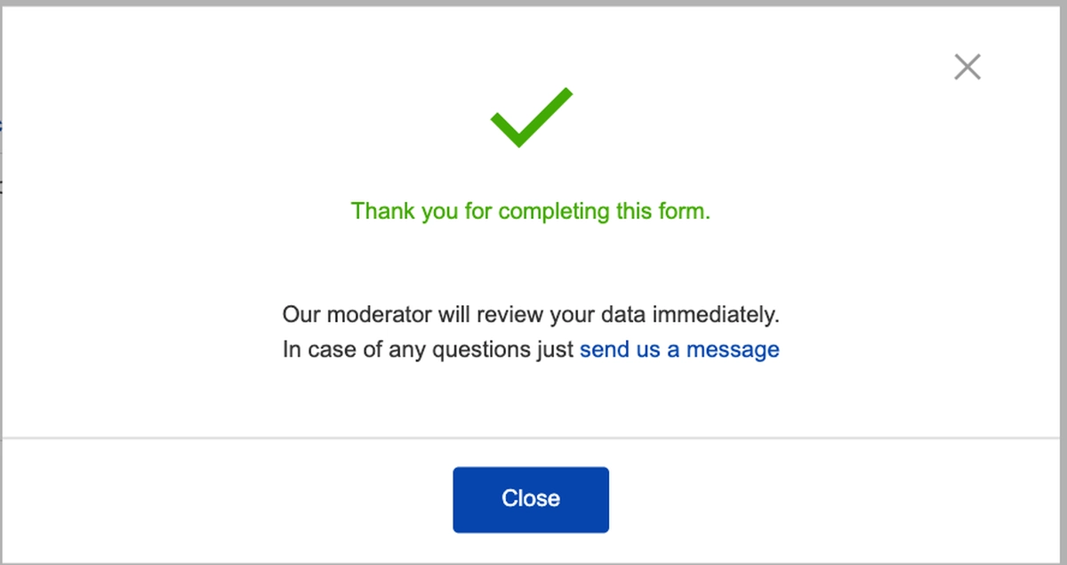 CoinPaprika form completion confirmation message