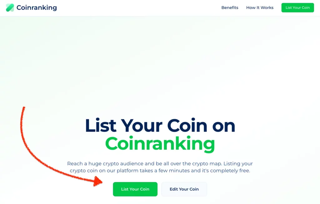 Coinranking listing landing page with the List Your Coin button