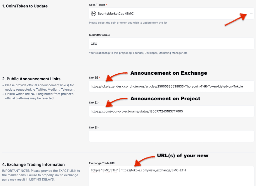 fill our the form for update
