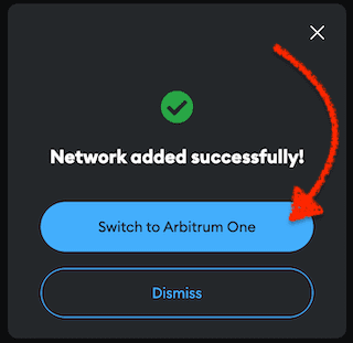 Arbitrum Network successfully added to MetaMask