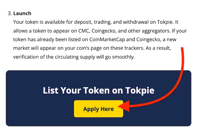 List Polygon Token on Exchanges like Tokpie for visibility on CoinMarketCap and CoinGecko.