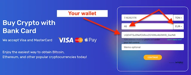 Buy Toncoin with a bank card or Apple Pay on a secure Toncoin exchange.
