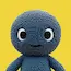 Blue plush character with big expressive eyes on a yellow background, representing the PIU token logo.