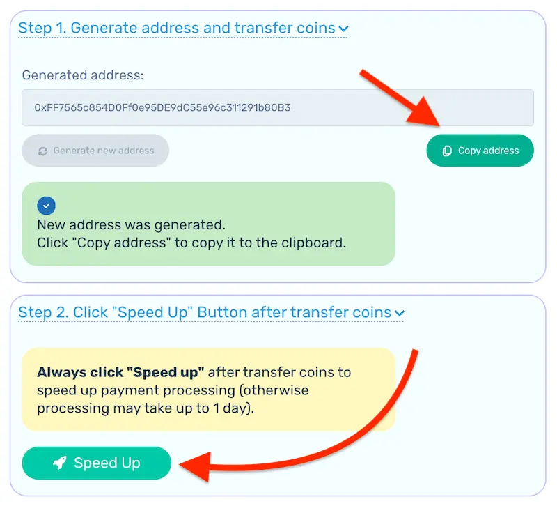 Copy address and send funds on it