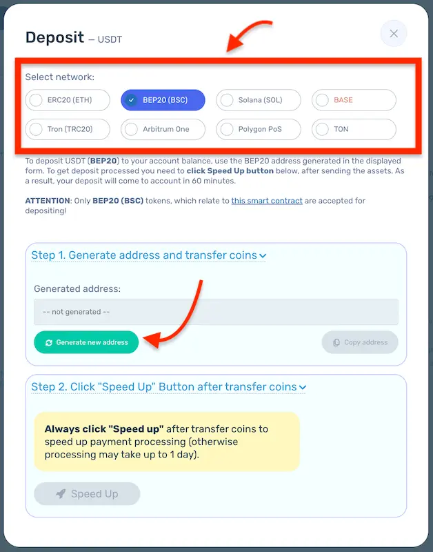 select network for depositing