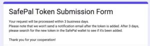 SafePal’s token submission form